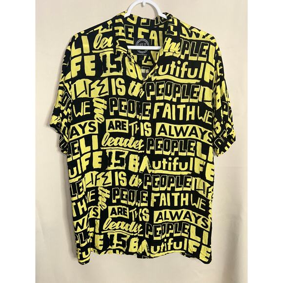 Life Is Beautiful Festival Shirt Yellow Allover Text Graphic Size M (UK/EU/US) - Picture 1 of 6
